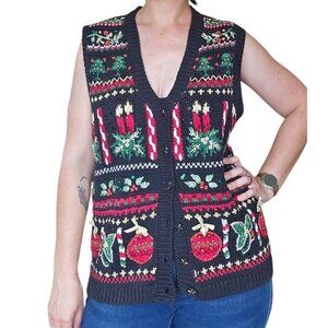 Vintage Tiara International Christmas Holiday Knit Sweater Vest Womens Size L